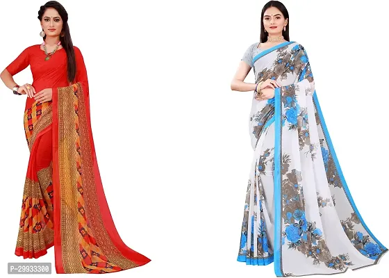 Stylish Fancy Georgette Saree With Blouse Piece Combo For Women Pack Of 2-thumb0