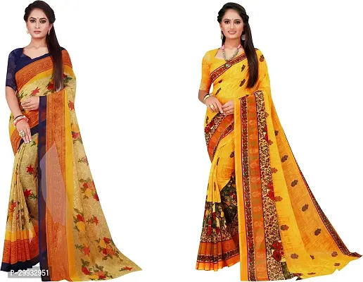 Stylish Fancy Georgette Saree With Blouse Piece Combo For Women Pack Of 2-thumb0