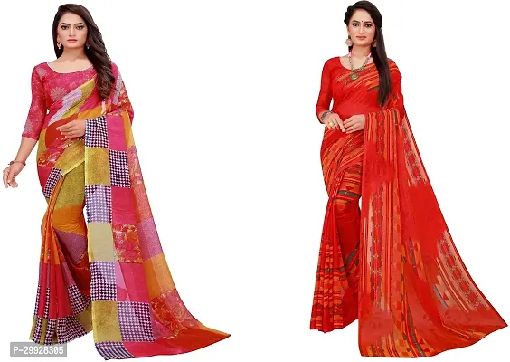 Stylish Fancy Georgette Saree With Blouse Piece Combo For Women Pack Of 2