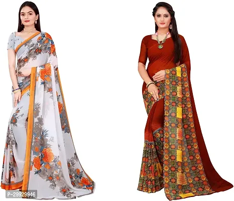 Stylish Fancy Georgette Saree With Blouse Piece Combo For Women Pack Of 2-thumb0