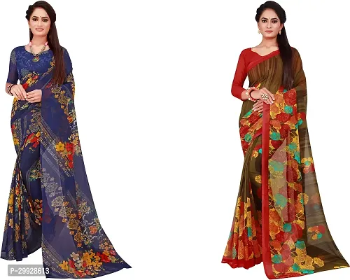 Stylish Fancy Georgette Saree With Blouse Piece Combo For Women Pack Of 2-thumb0