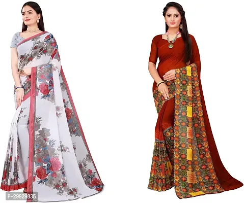 Stylish Fancy Georgette Saree With Blouse Piece Combo For Women Pack Of 2