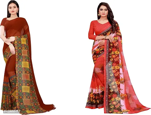 Stylish Fancy Georgette Saree With Blouse Piece For Women Pack Of 2-thumb0