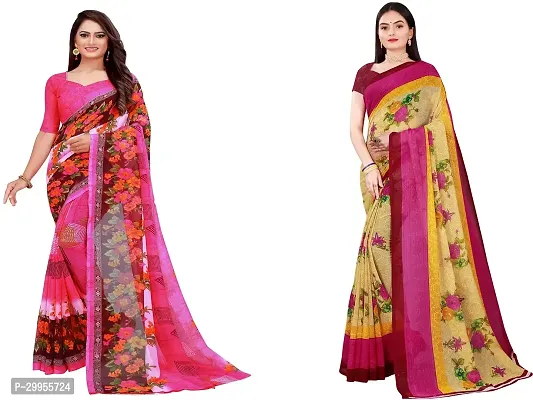 Stylish Fancy Georgette Saree With Blouse Piece For Women Pack Of 2-thumb0