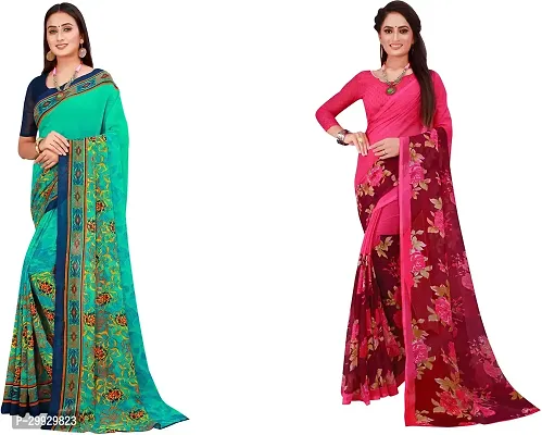 Stylish Fancy Georgette Saree With Blouse Piece Combo For Women Pack Of 2-thumb0