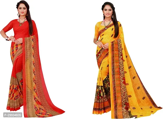 Stylish Fancy Georgette Saree With Blouse Piece Combo For Women Pack Of 2