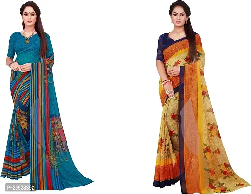 Stylish Fancy Georgette Saree With Blouse Piece Combo For Women Pack Of 2-thumb0