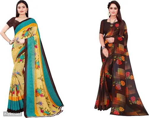 Stylish Fancy Georgette Saree With Blouse Piece Combo For Women Pack Of 2