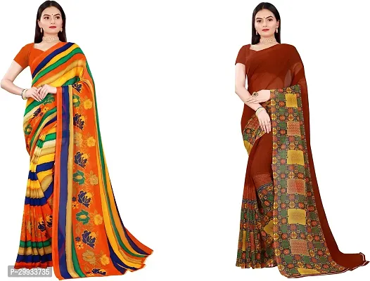 Stylish Fancy Georgette Saree With Blouse Piece Combo For Women Pack Of 2-thumb0