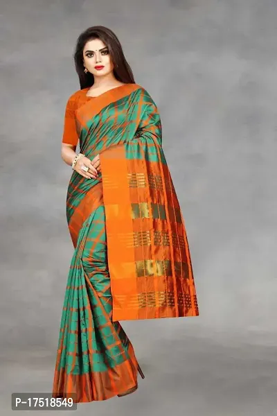 Women Stylish Art Silk Checked Saree with Blouse piece-thumb0