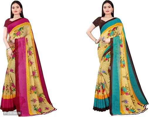 Stylish Fancy Georgette Saree With Blouse Piece Combo For Women Pack Of 2-thumb0