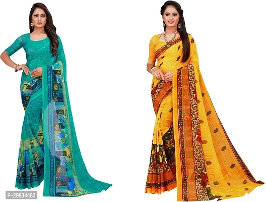 Stylish Fancy Georgette Saree With Blouse Piece Combo For Women Pack Of 2