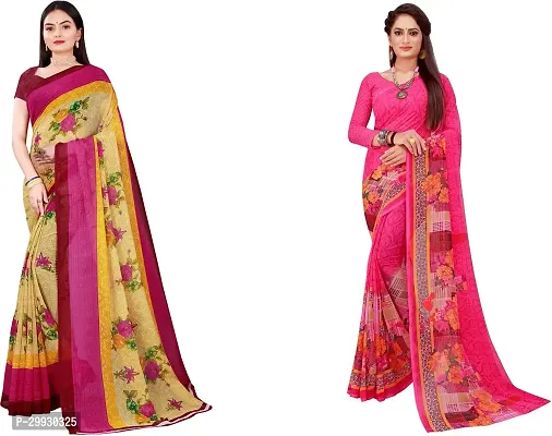 Stylish Fancy Georgette Saree With Blouse Piece Combo For Women Pack Of 2-thumb0