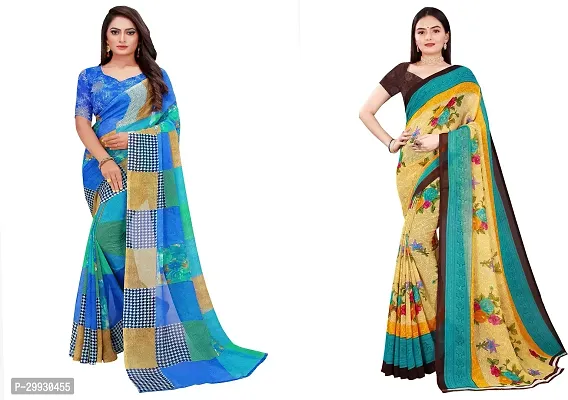 Stylish Fancy Georgette Saree With Blouse Piece Combo For Women Pack Of 2-thumb0