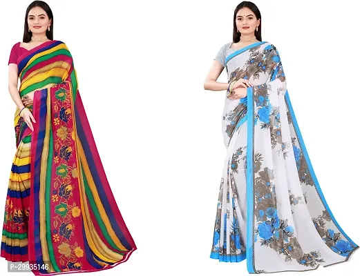 Stylish Fancy Georgette Saree With Blouse Piece Combo For Women Pack Of 2