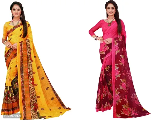 Stylish Fancy Georgette Saree With Blouse Piece Combo For Women Pack Of 2