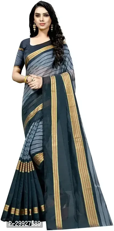 Stylish Fancy Cotton Silk Saree With Blouse Piece For Women-thumb0