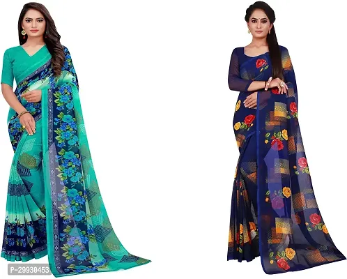 Stylish Fancy Georgette Saree With Blouse Piece Combo For Women Pack Of 2-thumb0