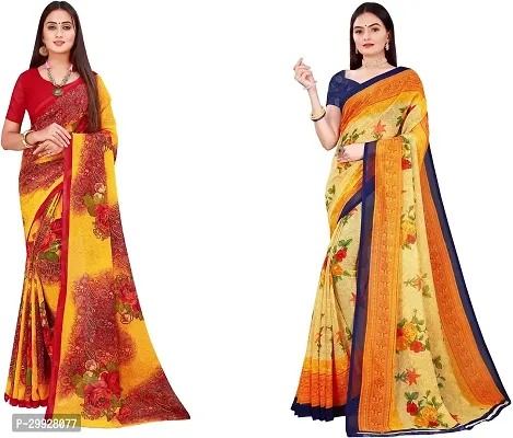 Stylish Fancy Georgette Saree With Blouse Piece Combo For Women Pack Of 2-thumb0