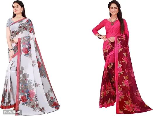 Stylish Fancy Georgette Saree With Blouse Piece Combo For Women Pack Of 2