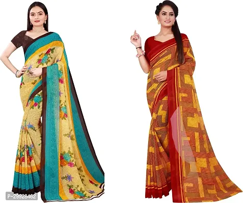 Stylish Fancy Georgette Saree With Blouse Piece Combo For Women Pack Of 2-thumb0