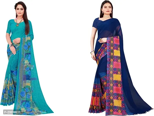 Stylish Fancy Georgette Saree With Blouse Piece Combo For Women Pack Of 2