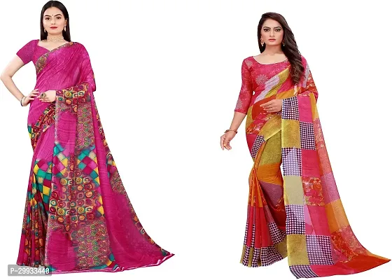 Stylish Fancy Georgette Saree With Blouse Piece Combo For Women Pack Of 2-thumb0