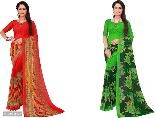 Stylish Fancy Georgette Saree With Blouse Piece Combo For Women Pack Of 2-thumb0