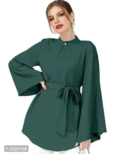 Elegant Green Crepe  Top For Women