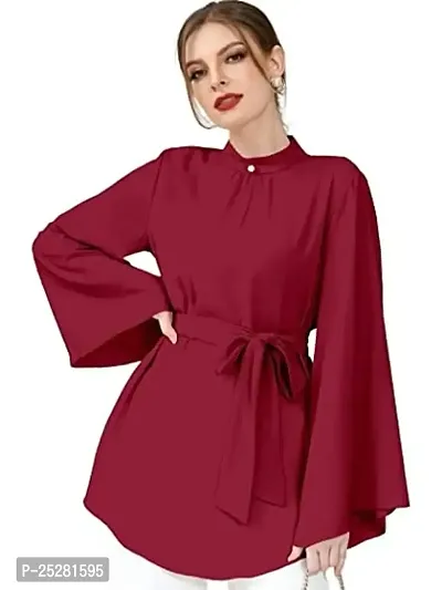 Elegant Red Crepe  Top For Women