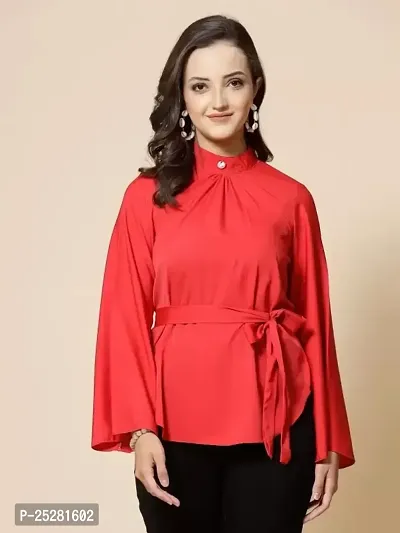 Elegant Red Crepe  Top For Women-thumb0