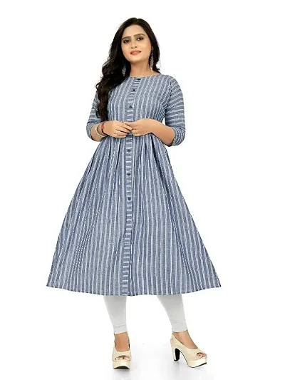 Stunning Trendy Cotton Striped Anarkali Kurti