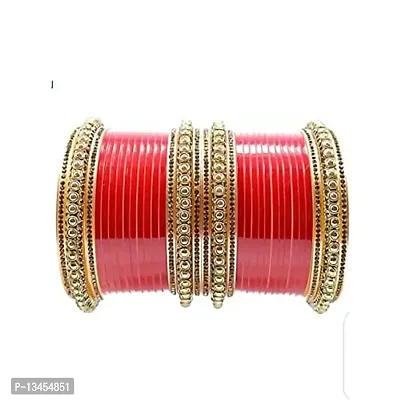 Soni Glass Bangles Short Red Golden Girls Look Chuda For Bridal Women Girl Size (2.4)