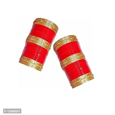 Soni Glass Bangles Red Golden Bridal Chura Heavy Quality For Bridal Women Girl Size (2.8)