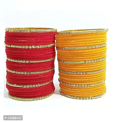 Soni Glass Bangles Chudi Velvet and Golden Glass Bangles Set Color Velvet & Golden For Women Girl Size (2.4)