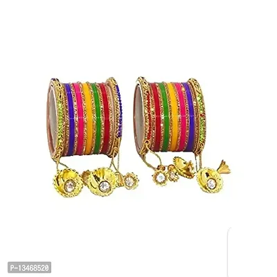 SONI Glass Bangles set for Women & Girl's Seep Shorts Chuda Latkan Multicolor Chuda Ship Banglas (Size 2.8)