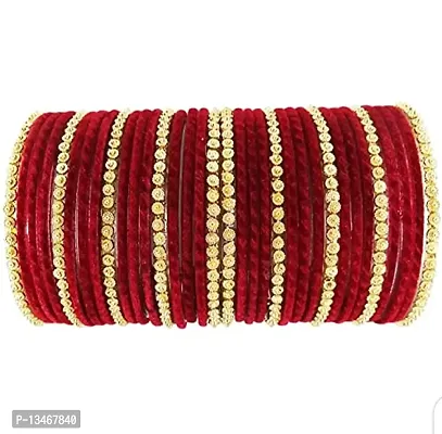 S N Soni Glass Bangles Multicolor Golden Glass Velvet Bangles Women Girl (Maroon, 2.4)