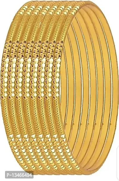 SGN FASHION Golden Metal Chudi Bangles Set for Women (2.4)-thumb0