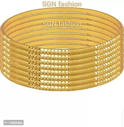 SGN FASHION Golden Metal Chudi Bangles Set for Women (2.4)-thumb3