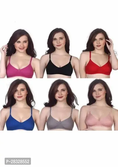 Stylish Multicoloured Cotton Solid Bra Pack Of 6-thumb0