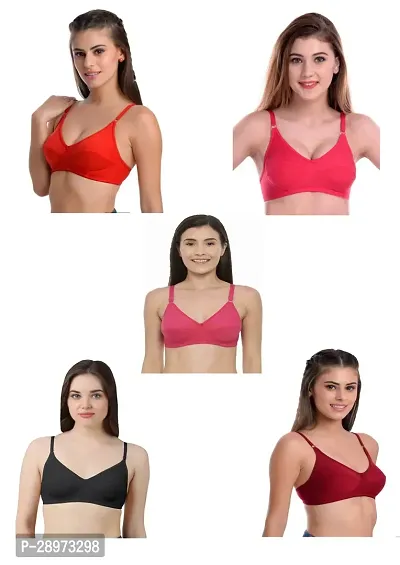 Stylish Sold Cotton Bra for Women, Pack of 5-thumb0