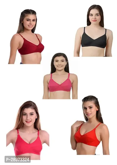 Stylish Sold Cotton Bra for Women, Pack of 5-thumb0