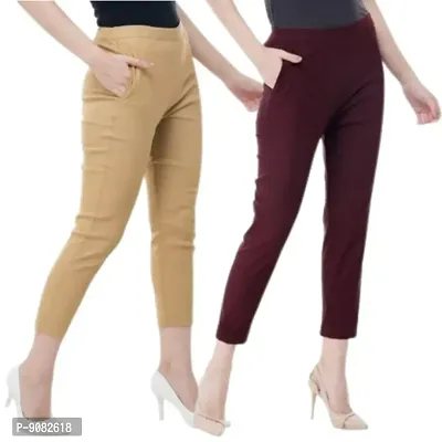 Stylish Cotton Solid Trouser for Women - Combo of 2