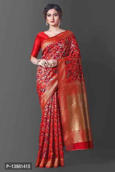 Beautiful Silk Cotton Woven Design Saree with Blouse piece-thumb0