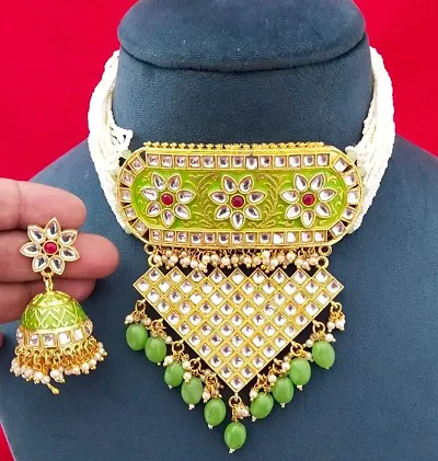 Brass Layered Meenakari Choker Jewellery Sets
