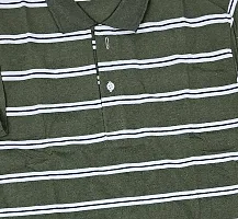 Classic Olive Cotton Striped Polos for Men-thumb1