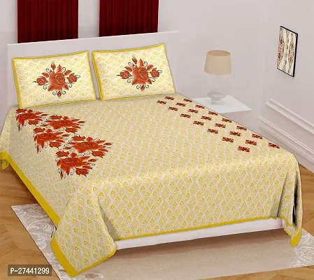 Comfortable Cotton Printed Queen Bedsheet with Two Pillow Covers