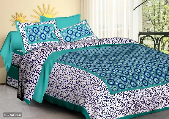 Comfortable Cotton Printed Queen Bedsheet with Two Pillow Covers-thumb0