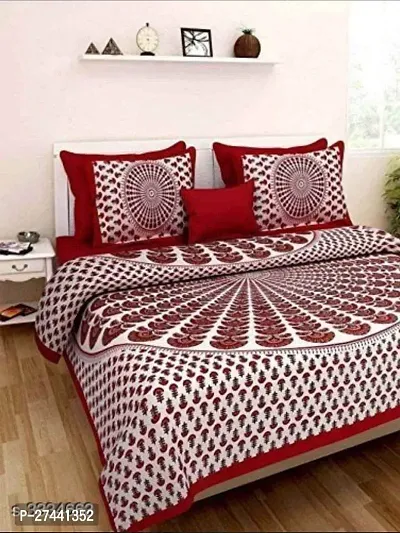 Comfortable Cotton Printed Queen Bedsheet with Two Pillow Covers-thumb0