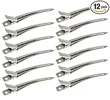 PSM100 Professional Steel Silver Section Hair Clips for Hair Styling for Salon and Parlous, Women Metallic Use - Set of 12 Pieces-thumb1